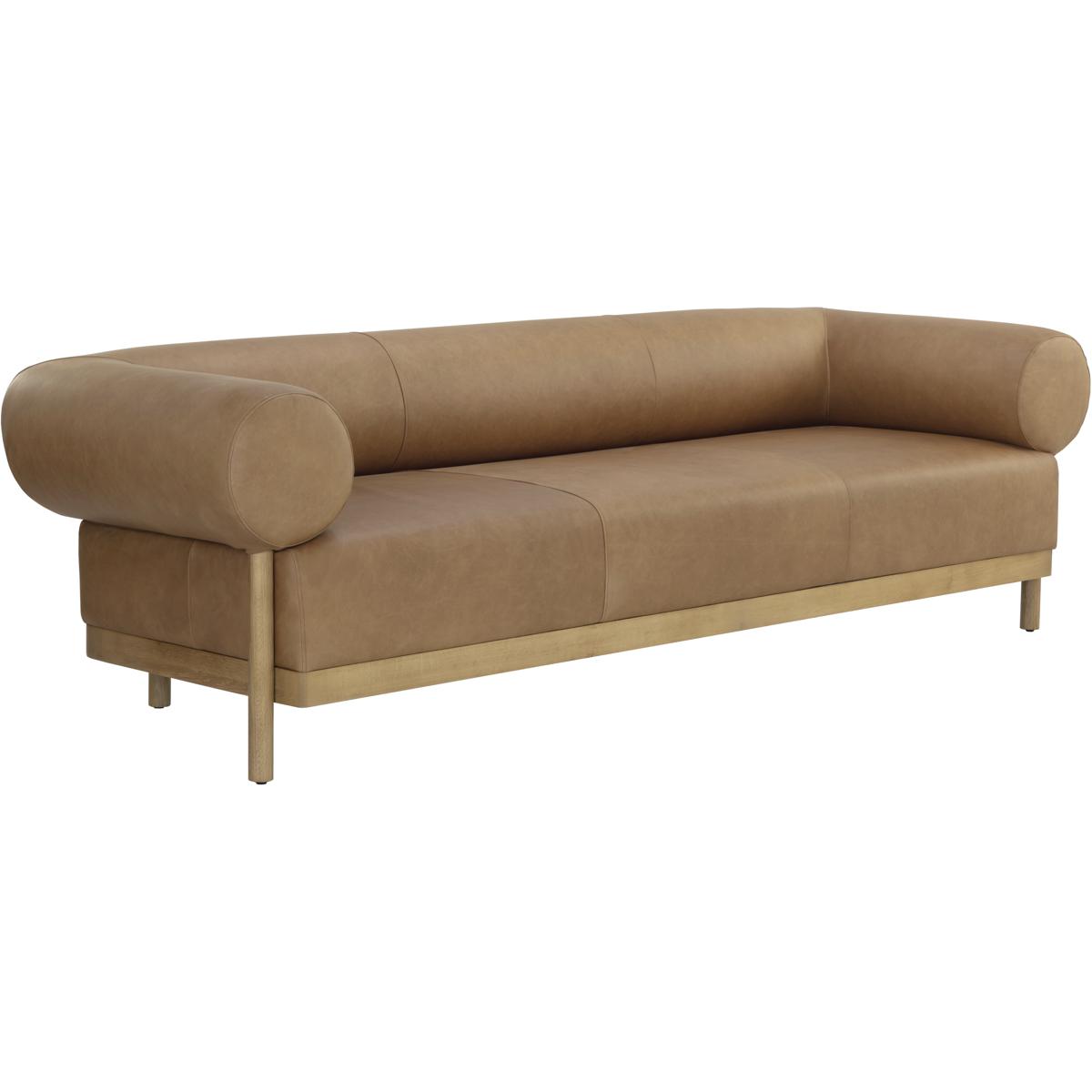 SUNPAN 111589 Bromley Rustic Oak / Ludlow Sesame Leather Sofa